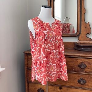 LOFT Semi Sheer Ruffled Sleeveless Top, Size M